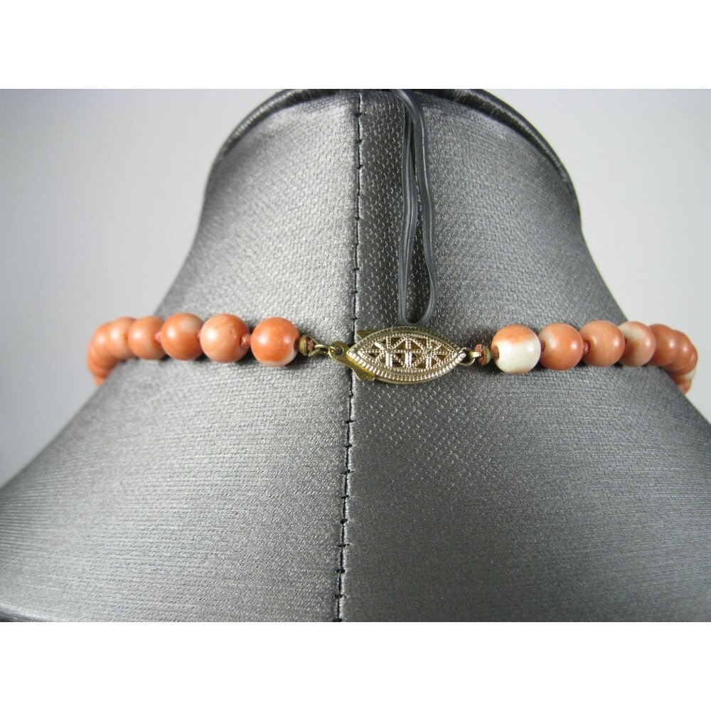 Vintage Angel Skin Coral Bead 13 mm Necklace Bead 14 K Platted Clasp 22 In - Picture 7 of 10